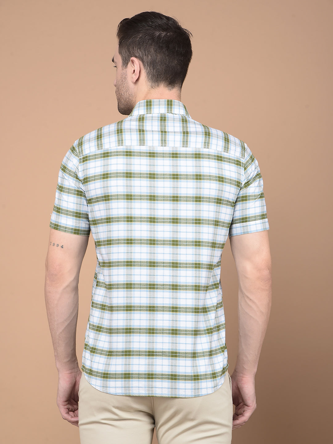 Olive Checked 100% Cotton Shirt-Men Shirts-Crimsoune Club