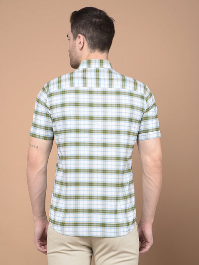 Olive Checked 100% Cotton Shirt-Men Shirts-Crimsoune Club