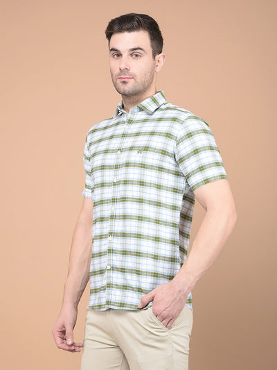 Olive Checked 100% Cotton Shirt-Men Shirts-Crimsoune Club