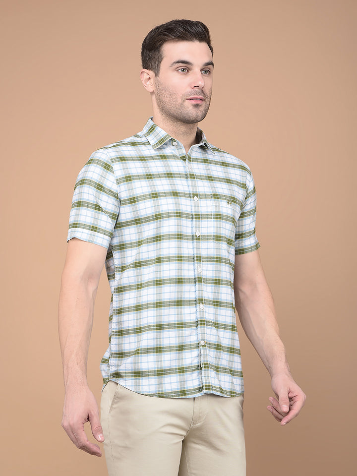 Olive Checked 100% Cotton Shirt-Men Shirts-Crimsoune Club