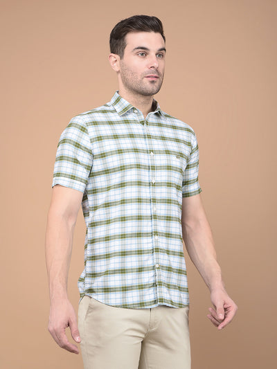 Olive Checked 100% Cotton Shirt-Men Shirts-Crimsoune Club