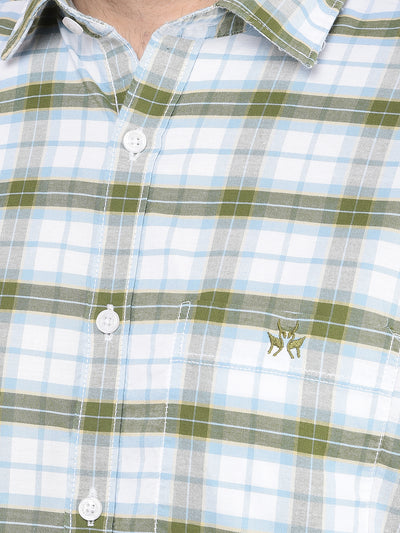 Olive Checked 100% Cotton Shirt-Men Shirts-Crimsoune Club