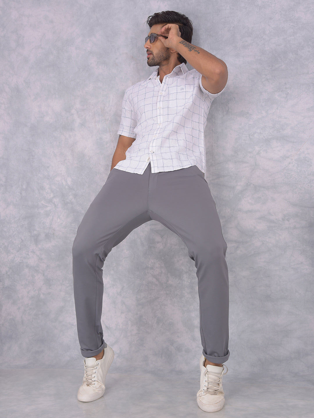 White Checked 100% Cotton Shirt-Men Shirts-Crimsoune Club