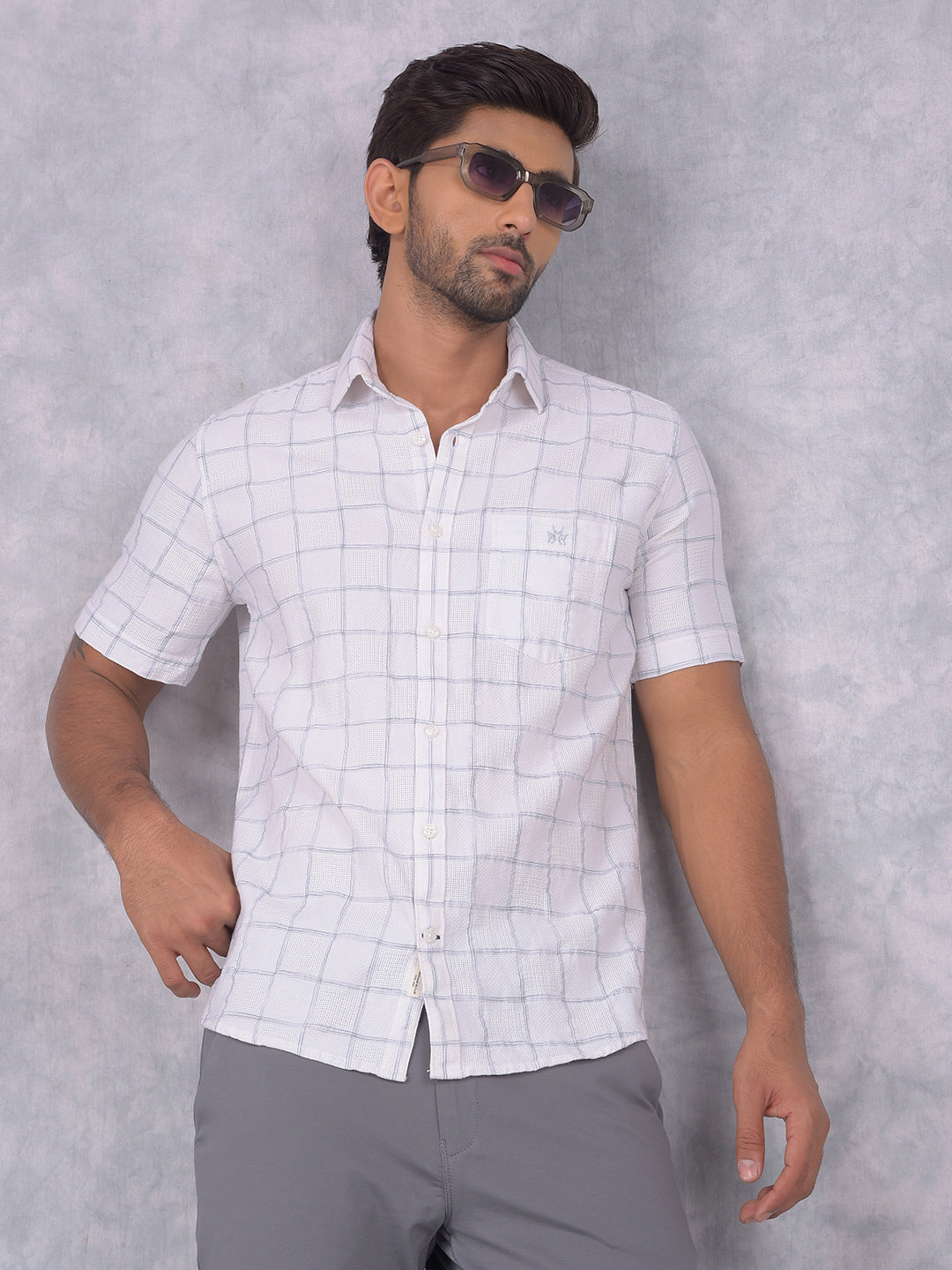White Checked 100% Cotton Shirt-Men Shirts-Crimsoune Club