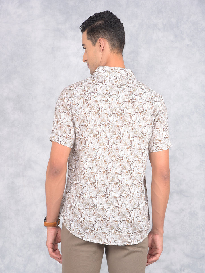 Brown Floral Print Linen Shirt-Men Shirts-Crimsoune Club