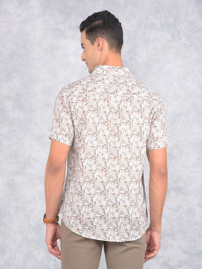 Brown Floral Print Linen Shirt-Men Shirts-Crimsoune Club