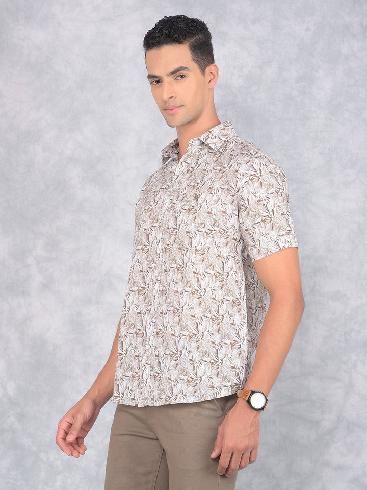 Brown Floral Print Linen Shirt-Men Shirts-Crimsoune Club
