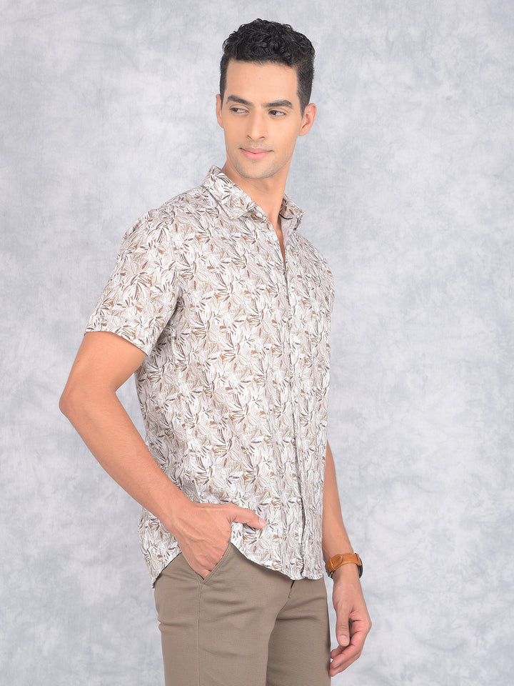 Brown Floral Print Linen Shirt-Men Shirts-Crimsoune Club