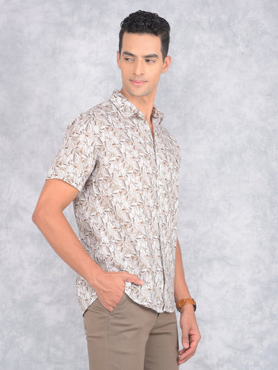 Brown Floral Print Linen Shirt-Men Shirts-Crimsoune Club