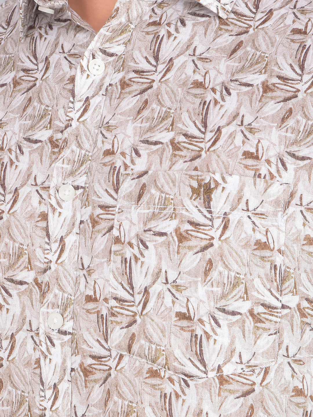 Brown Floral Print Linen Shirt-Men Shirts-Crimsoune Club