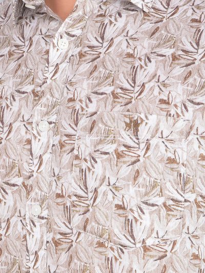 Brown Floral Print Linen Shirt-Men Shirts-Crimsoune Club