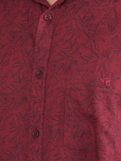 Red Floral Print 100% Cotton Shirt-Men Shirts-Crimsoune Club