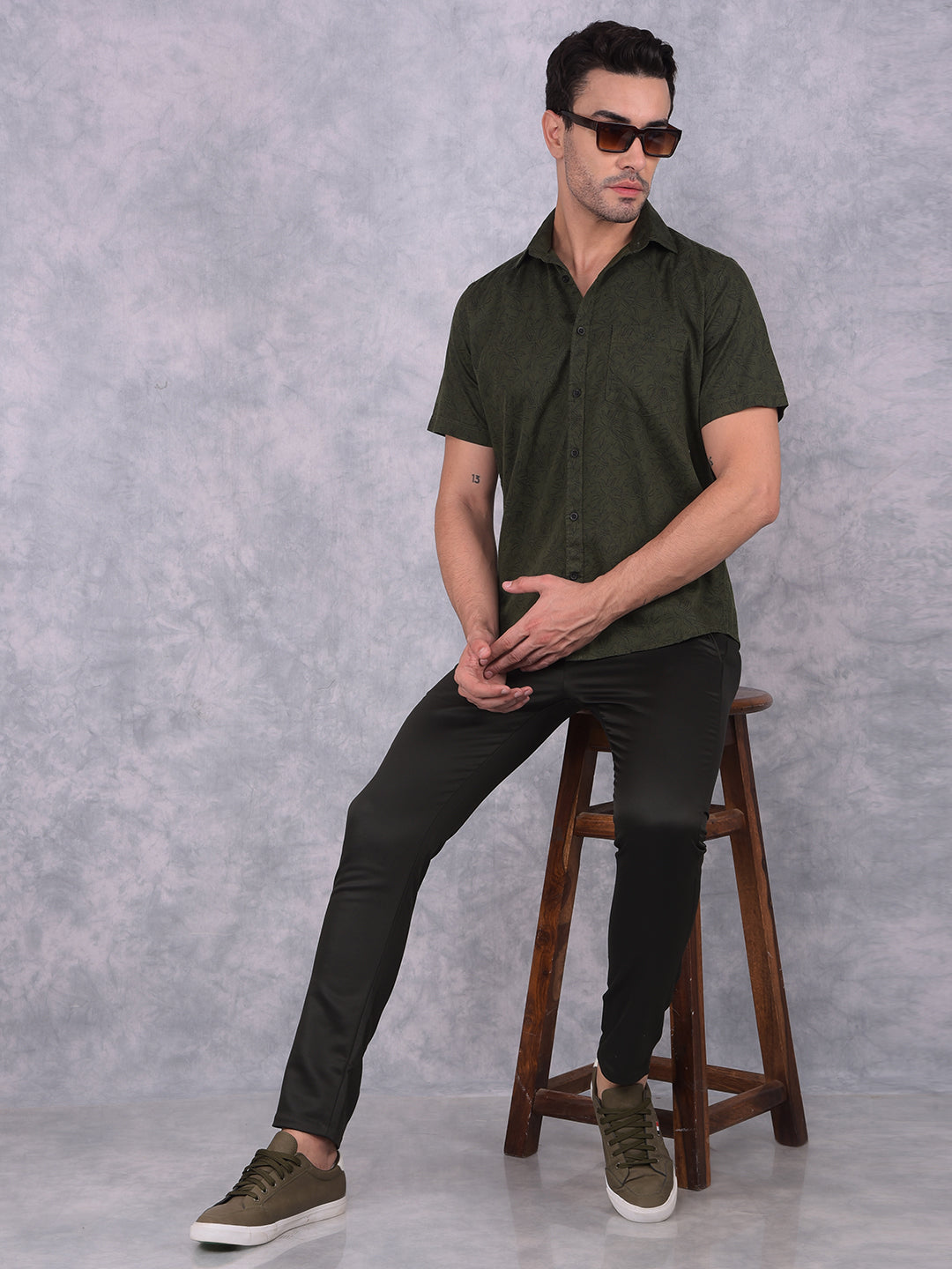 Green Floral Print 100% Cotton Shirt-Men Shirts-Crimsoune Club