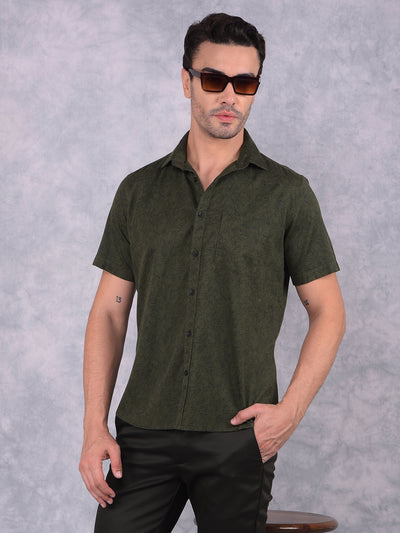 Green Floral Print 100% Cotton Shirt-Men Shirts-Crimsoune Club
