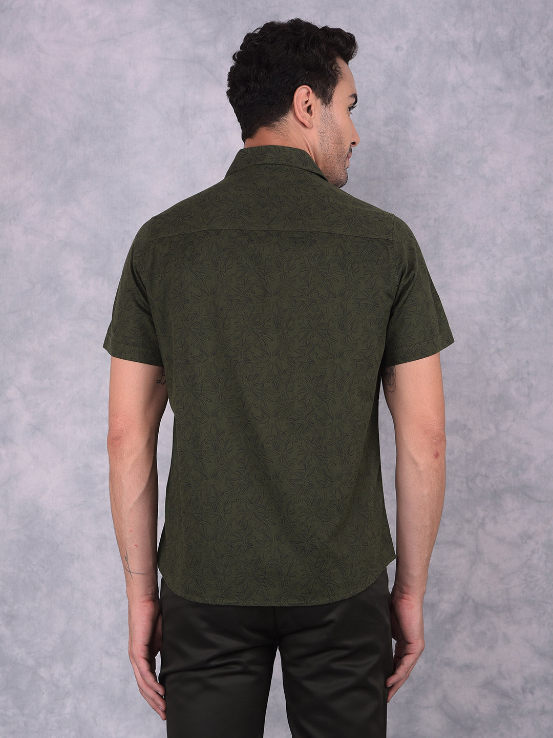 Green Floral Print 100% Cotton Shirt-Men Shirts-Crimsoune Club
