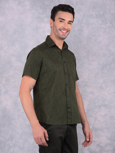 Green Floral Print 100% Cotton Shirt-Men Shirts-Crimsoune Club