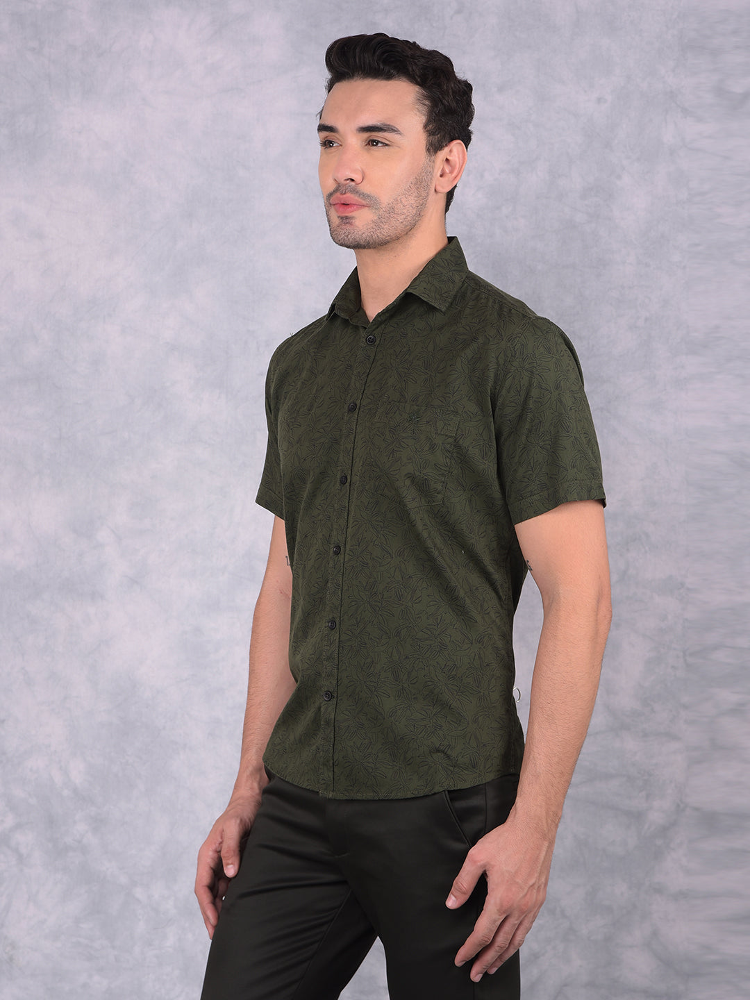 Green Floral Print 100% Cotton Shirt-Men Shirts-Crimsoune Club