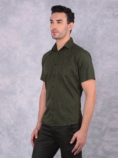 Green Floral Print 100% Cotton Shirt-Men Shirts-Crimsoune Club