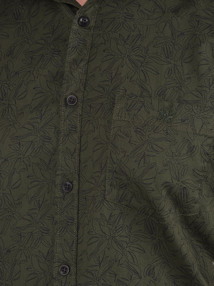 Green Floral Print 100% Cotton Shirt-Men Shirts-Crimsoune Club