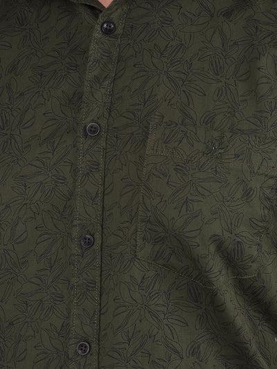 Green Floral Print 100% Cotton Shirt-Men Shirts-Crimsoune Club
