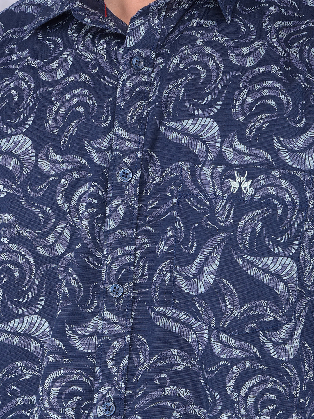 Navy Blue Floral Print 100% Cotton Shirt-Men Shirts-Crimsoune Club