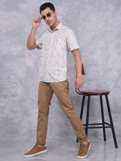 Olive Floral Print 100% Cotton Shirt-Men Shirts-Crimsoune Club