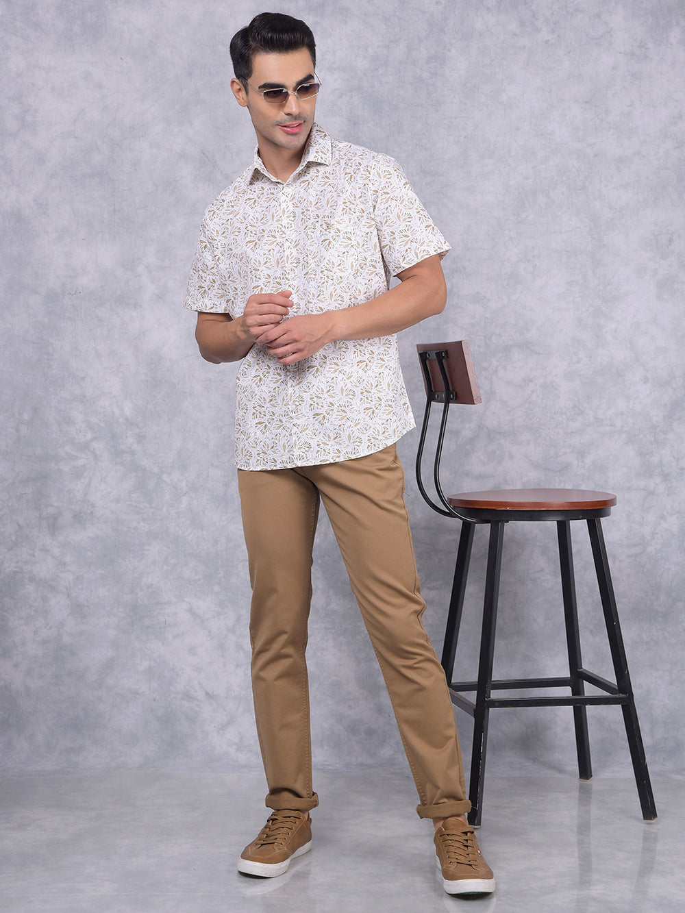 Olive Floral Print 100% Cotton Shirt-Men Shirts-Crimsoune Club