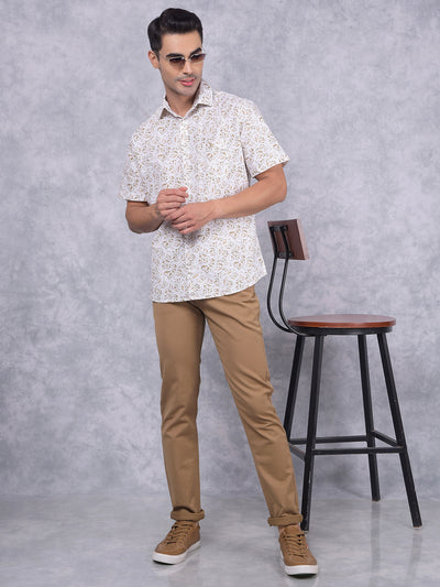 Olive Floral Print 100% Cotton Shirt-Men Shirts-Crimsoune Club
