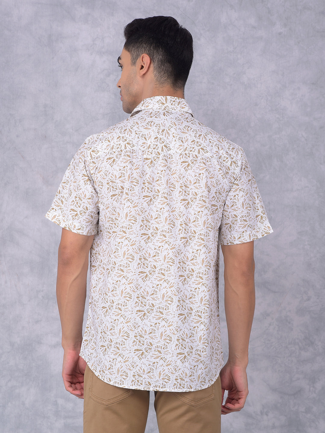 Olive Floral Print 100% Cotton Shirt-Men Shirts-Crimsoune Club