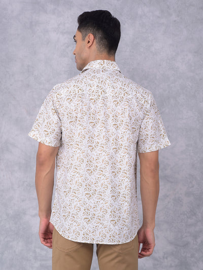 Olive Floral Print 100% Cotton Shirt-Men Shirts-Crimsoune Club