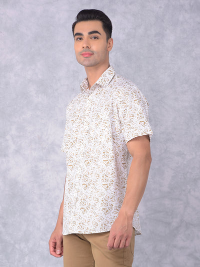 Olive Floral Print 100% Cotton Shirt-Men Shirts-Crimsoune Club