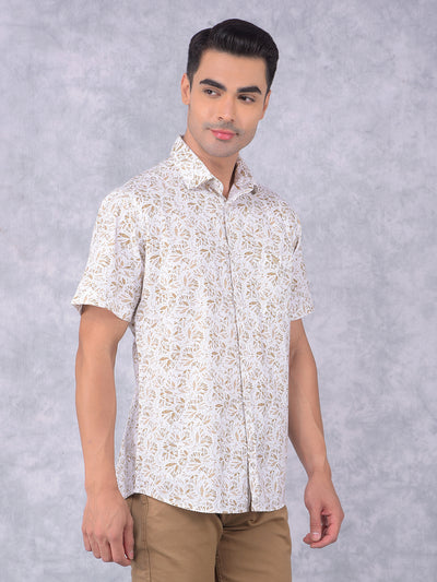 Olive Floral Print 100% Cotton Shirt-Men Shirts-Crimsoune Club