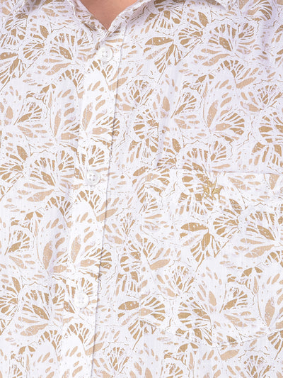Olive Floral Print 100% Cotton Shirt-Men Shirts-Crimsoune Club