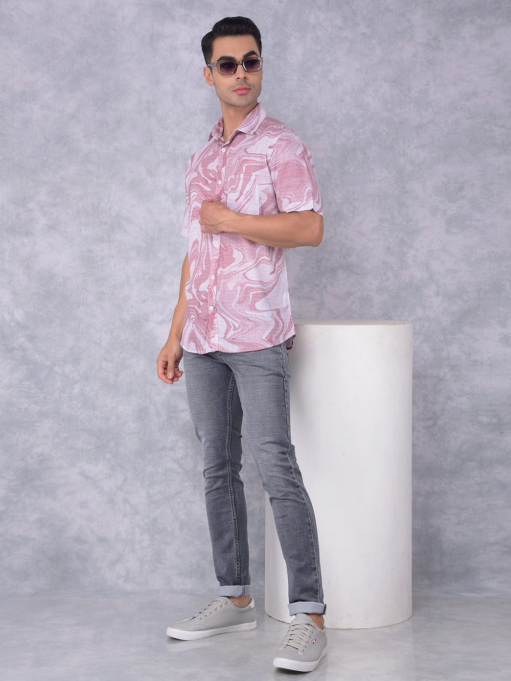 Red Printed Linen Shirt-Men Shirts-Crimsoune Club