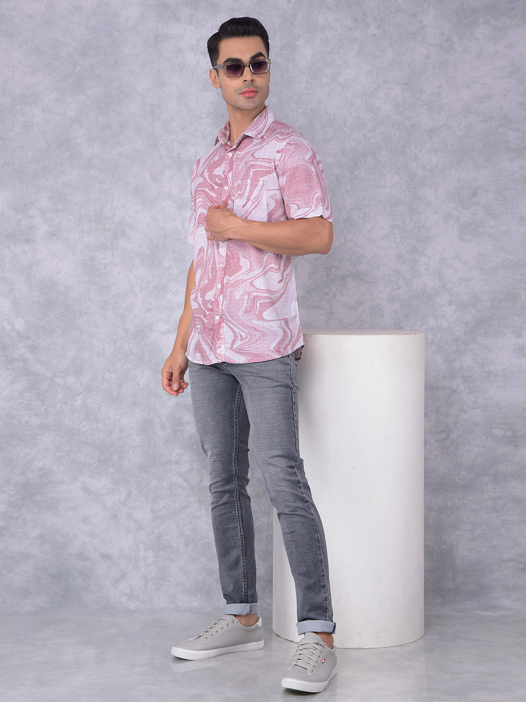 Red Printed Linen Shirt-Men Shirts-Crimsoune Club