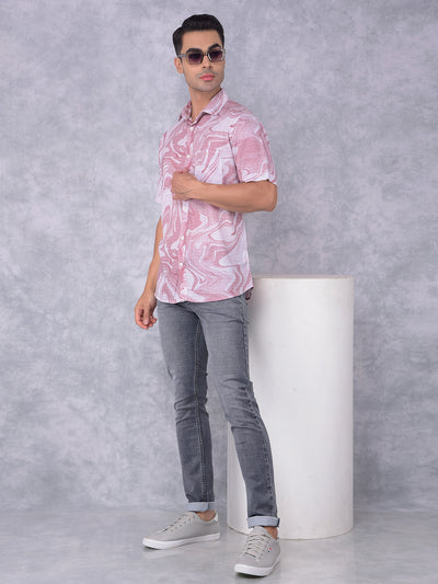 Red Printed Linen Shirt-Men Shirts-Crimsoune Club