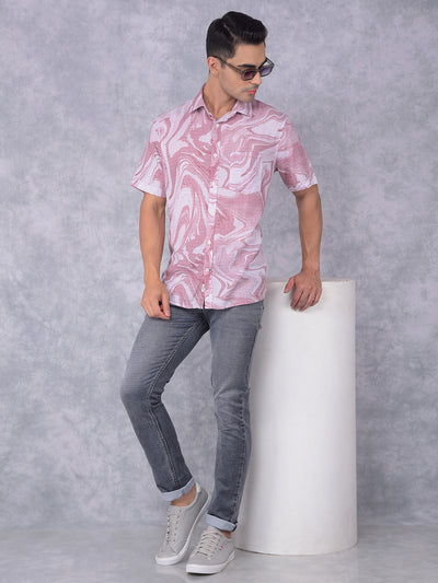 Red Printed Linen Shirt-Men Shirts-Crimsoune Club