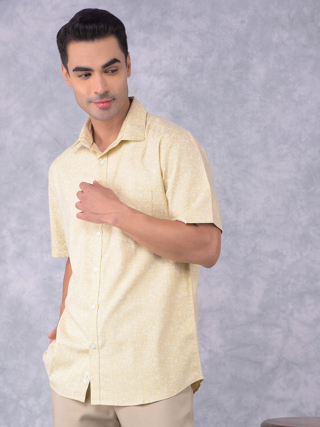 Yellow Floral Print Shirt-Men Shirts-Crimsoune Club
