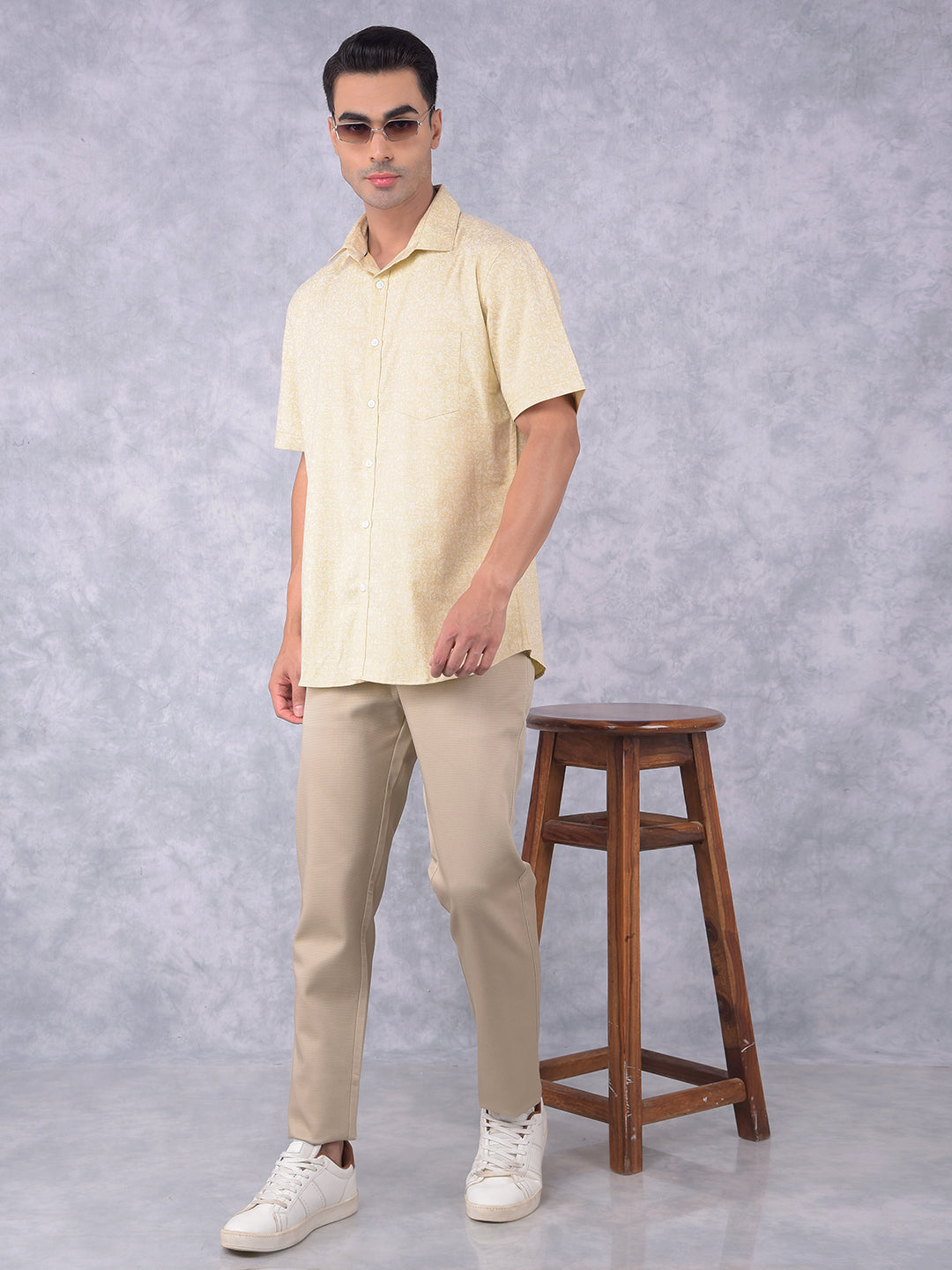 Yellow Floral Print Shirt-Men Shirts-Crimsoune Club