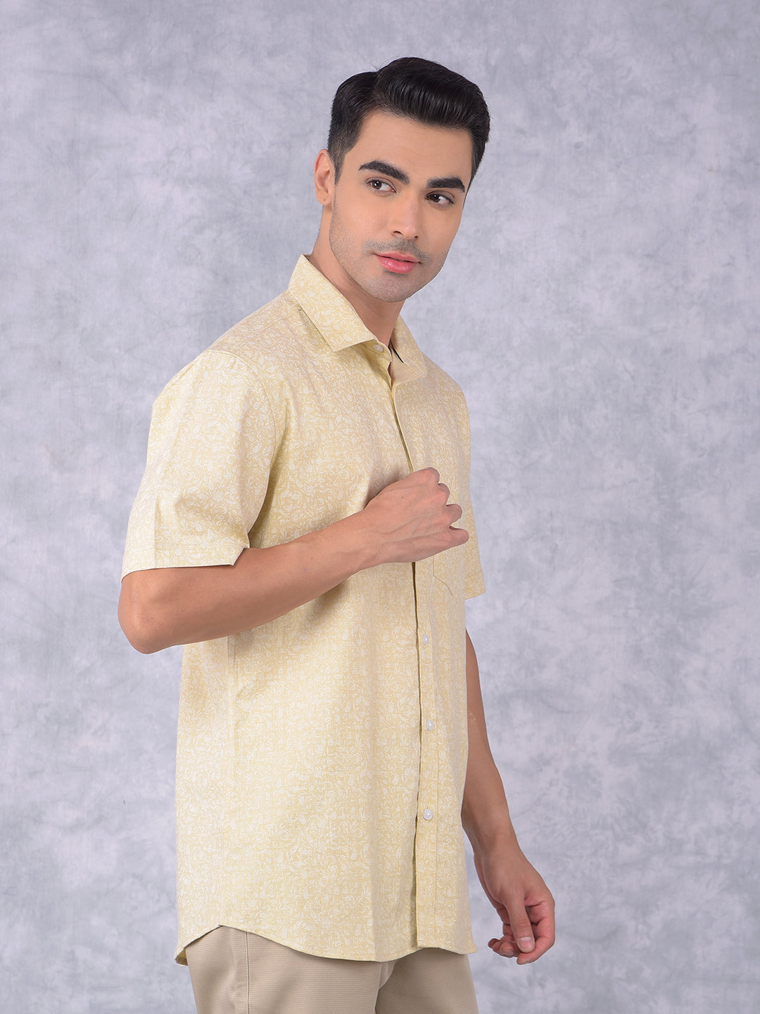 Yellow Floral Print Shirt-Men Shirts-Crimsoune Club