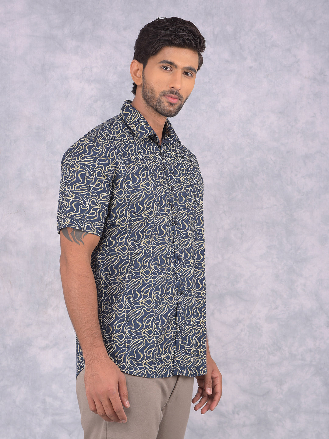 Olive Printed Shirt-Men Shirts-Crimsoune Club
