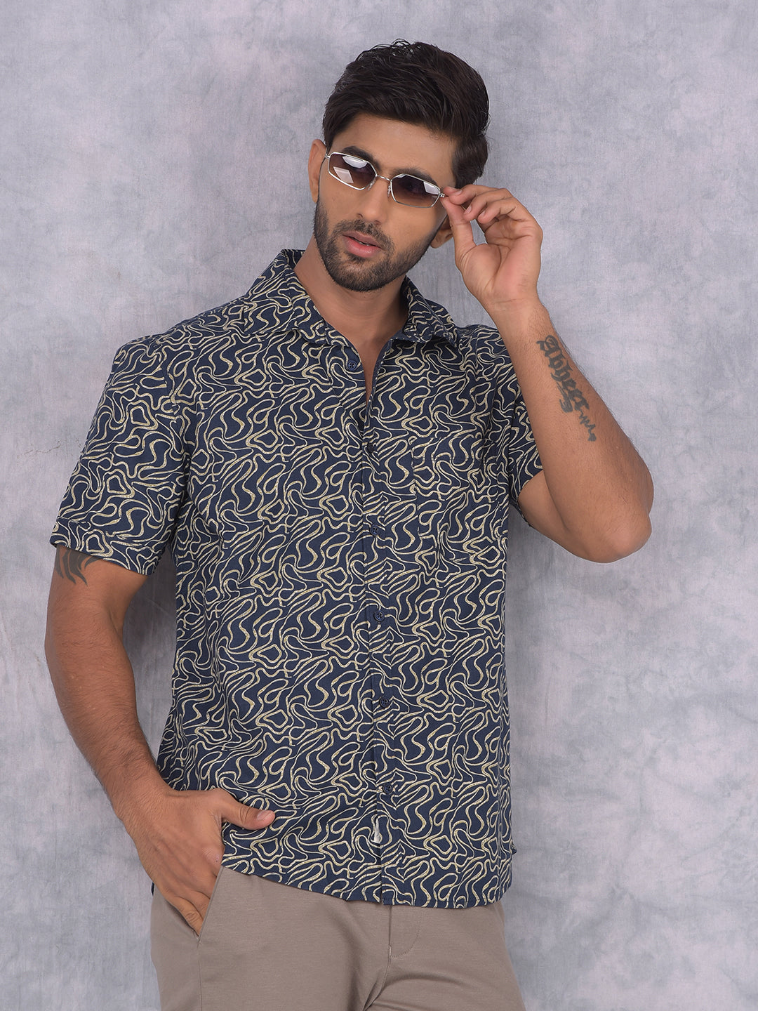 Olive Printed Shirt-Men Shirts-Crimsoune Club