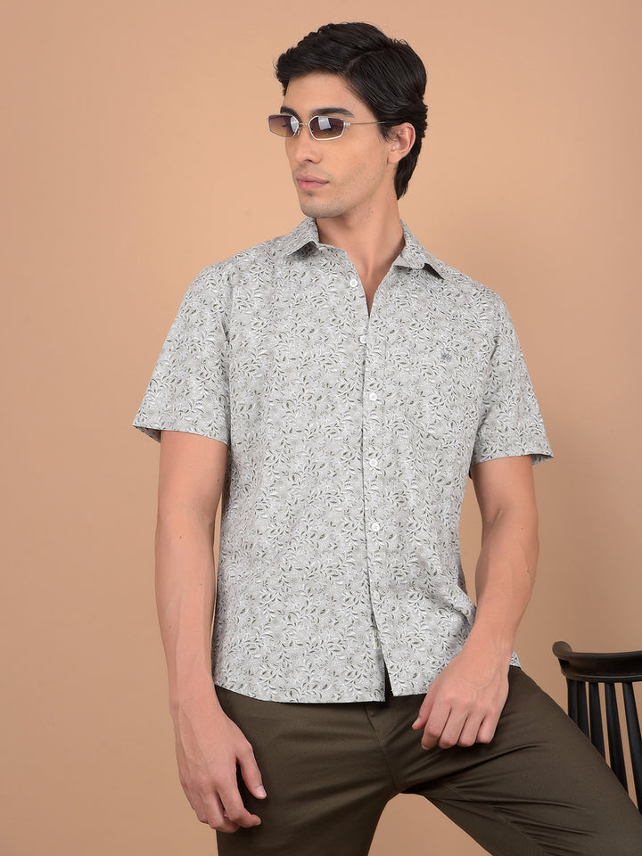 Grey Floral Print 100% Cotton Shirt-Men Shirts-Crimsoune Club