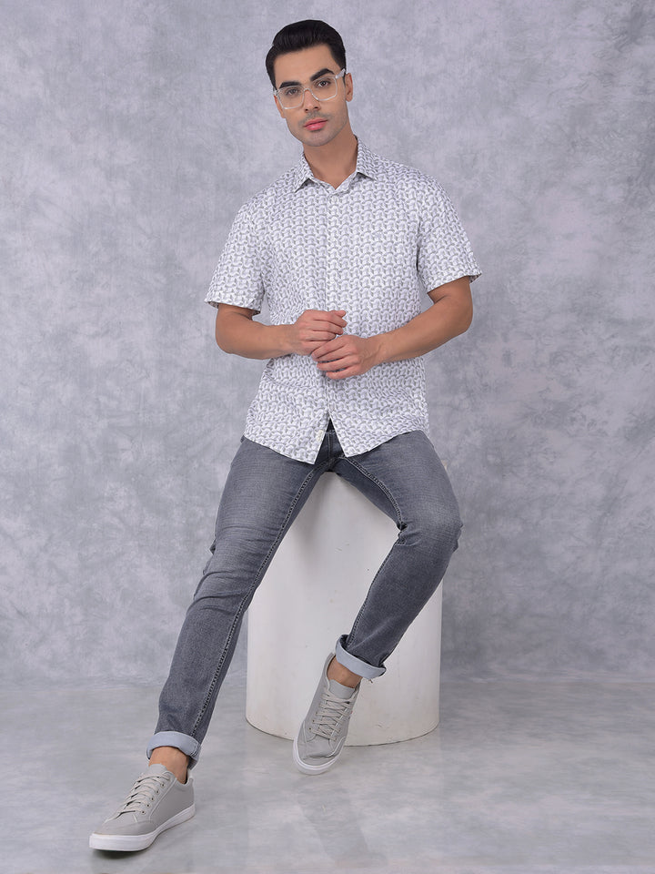 Olive Printed 100% Cotton Shirt-Men Shirts-Crimsoune Club