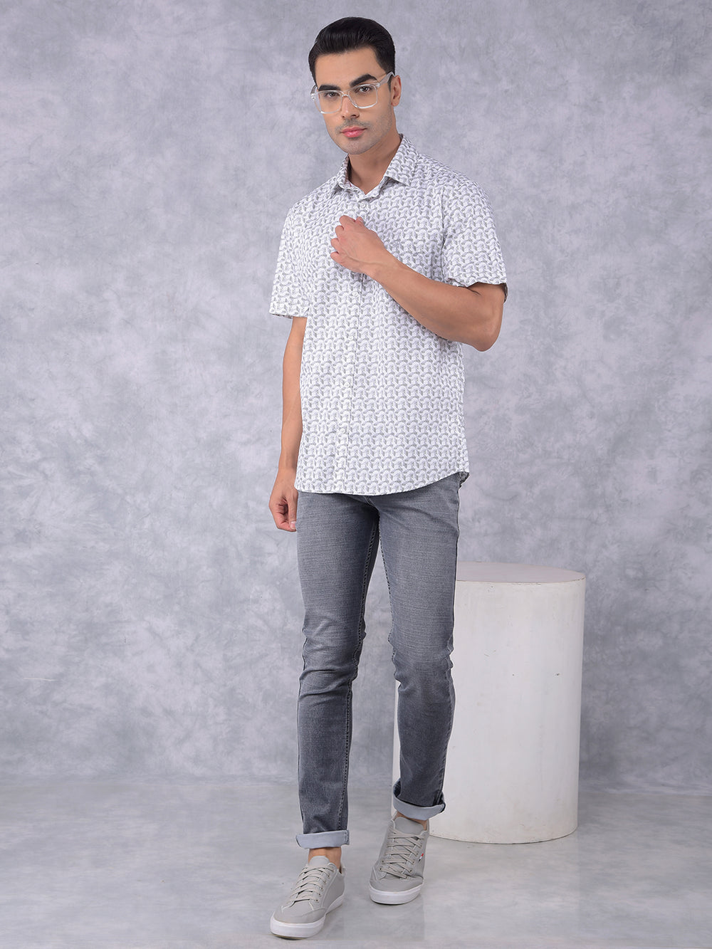 Olive Printed 100% Cotton Shirt-Men Shirts-Crimsoune Club