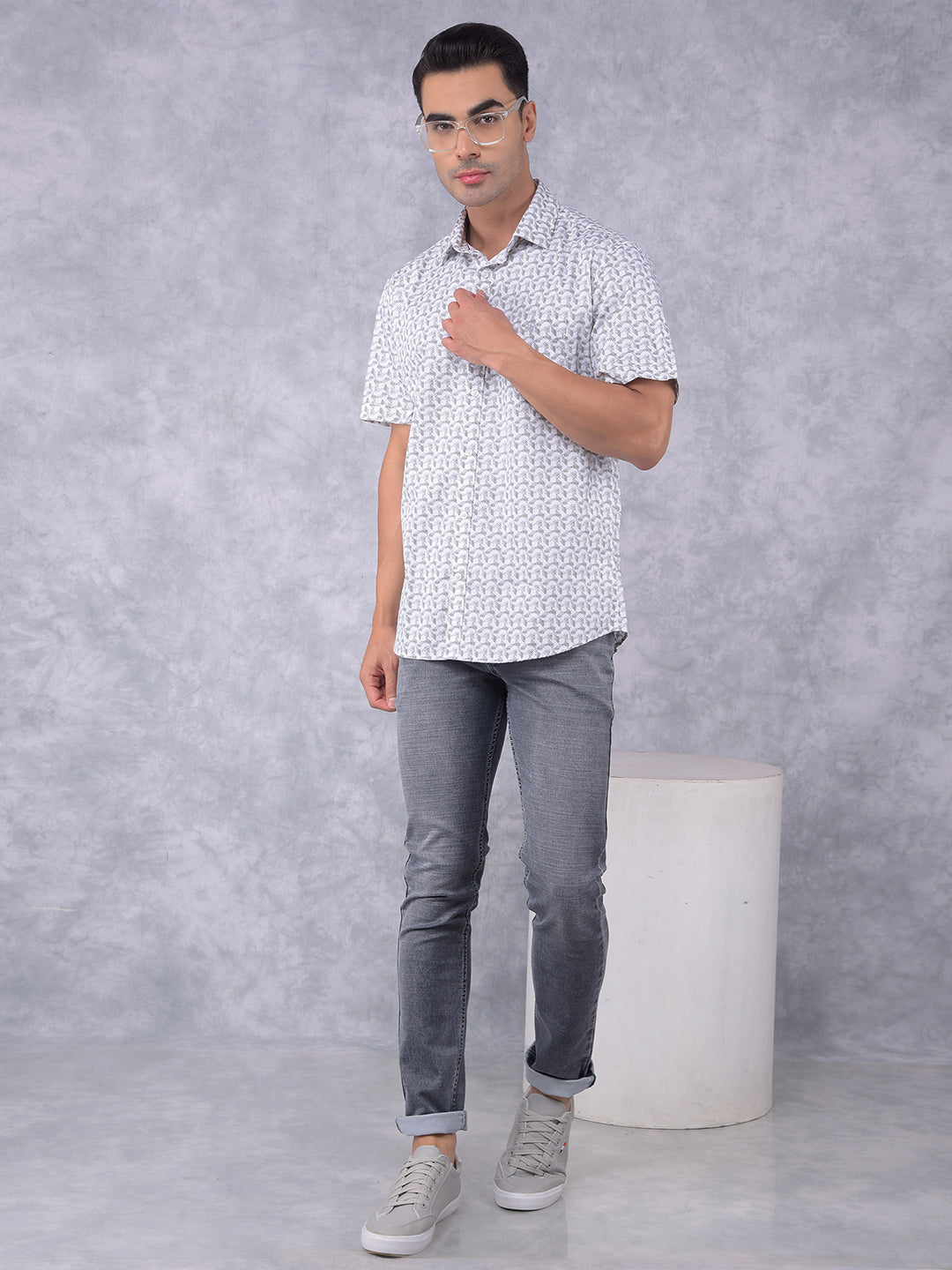 Olive Printed 100% Cotton Shirt-Men Shirts-Crimsoune Club