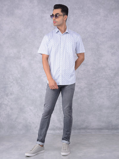 Blue Printed 100% Cotton Shirt-Men Shirts-Crimsoune Club