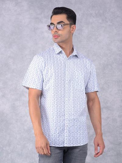 Blue Printed 100% Cotton Shirt-Men Shirts-Crimsoune Club