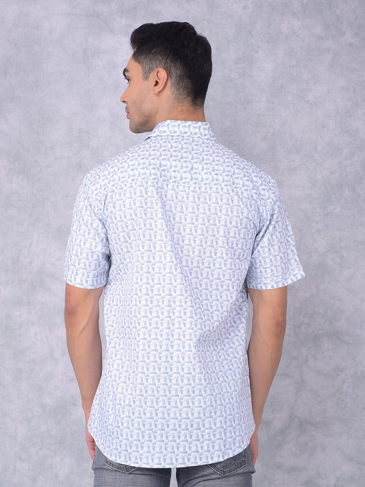 Blue Printed 100% Cotton Shirt-Men Shirts-Crimsoune Club