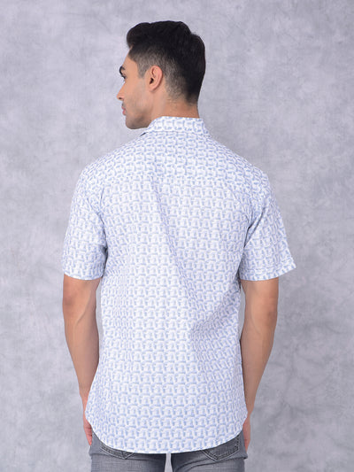 Blue Printed 100% Cotton Shirt-Men Shirts-Crimsoune Club